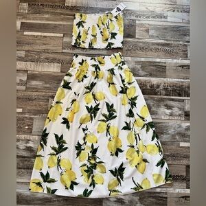 Strapless Lemon Print Two Piece Set